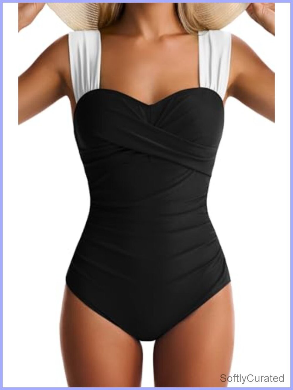 Womens One Piece Swimsuit Tummy Control Full Coverage Square Neck Wide Straps